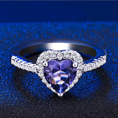 Women's Heart Shape Prong Set Large CZ Crystal Silver Plated Ring