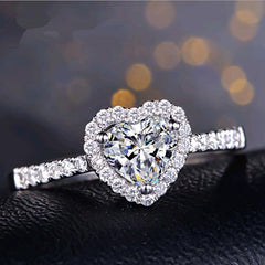 Women's Heart Shape Prong Set Large CZ Crystal Silver Plated Ring