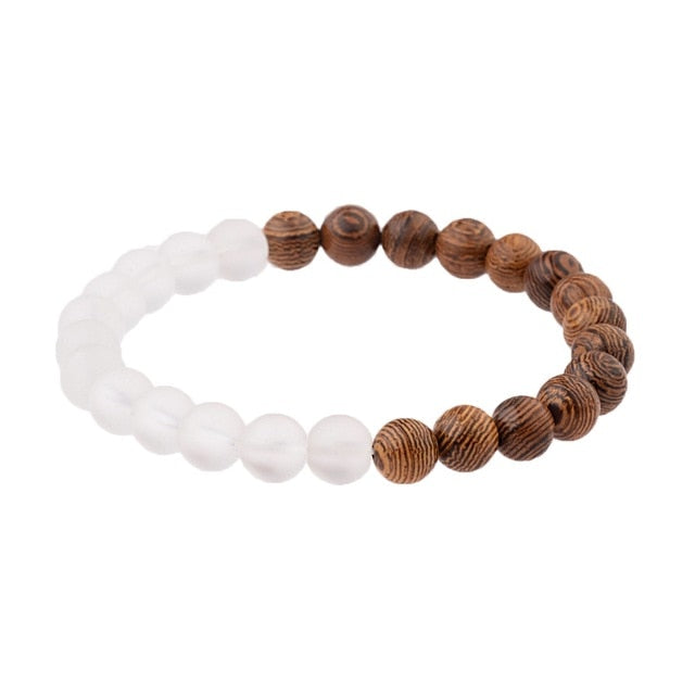 Wood And White Lava Bead Stretch Bracelet