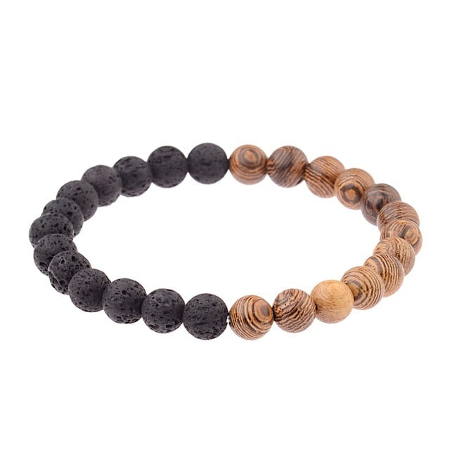 Wood And Lava Bead Stretch Bracelet