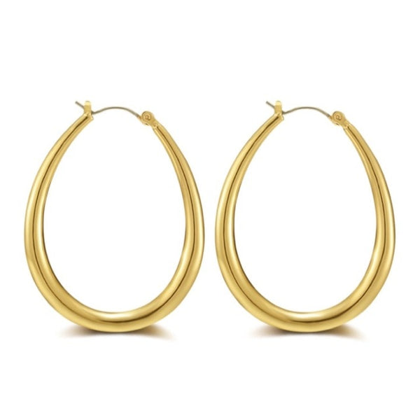 Water Drop Golden Hoop Post Earrings