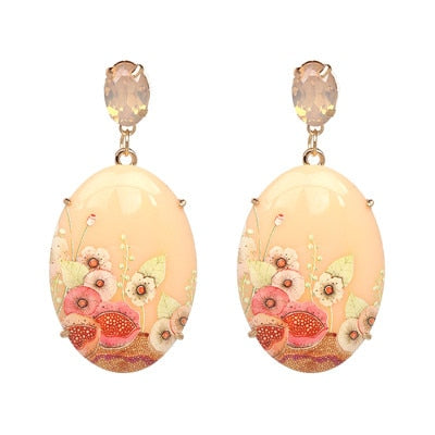 Cream Acrylic Painted Flower Drop Earrings