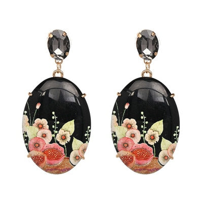 Black Acrylic Painted Flower Drop Earrings