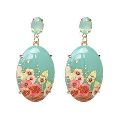 Teal Acrylic Painted Flower Drop Earrings