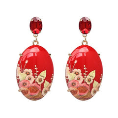 Red Acrylic Painted Flower Drop Earrings