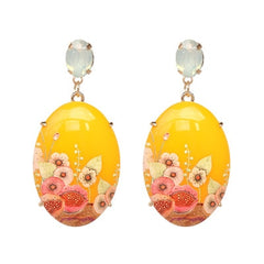 Yellow Acrylic Painted Flower Drop Earrings