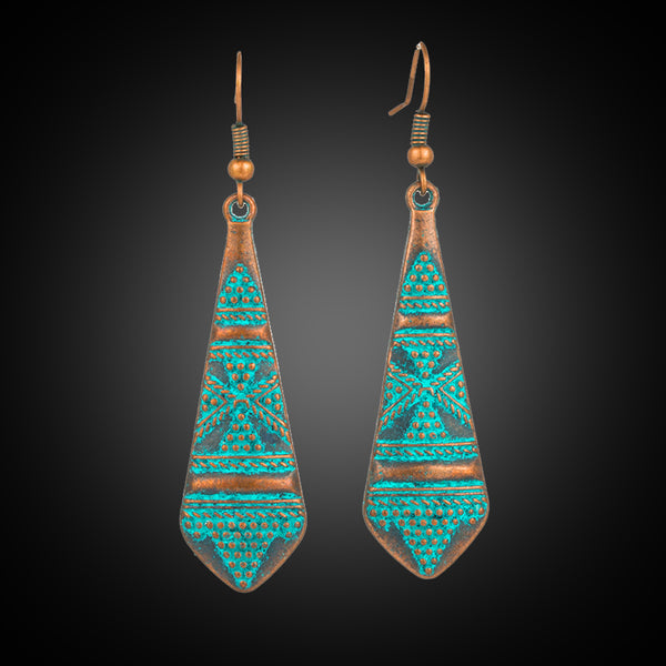 Luxury Dangle Teal Etched Drop Earrings