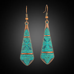 Luxury Dangle Teal Etched Drop Earrings