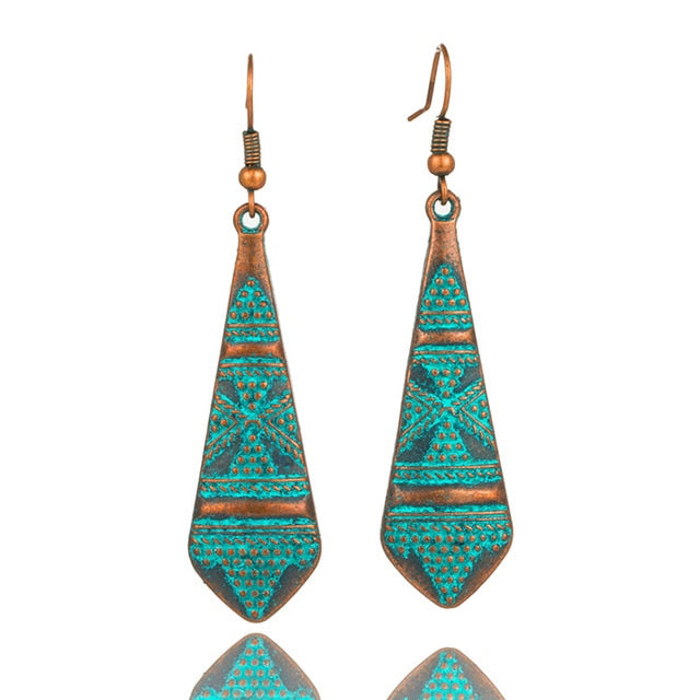 Luxury Dangle Teal Etched Drop Earrings