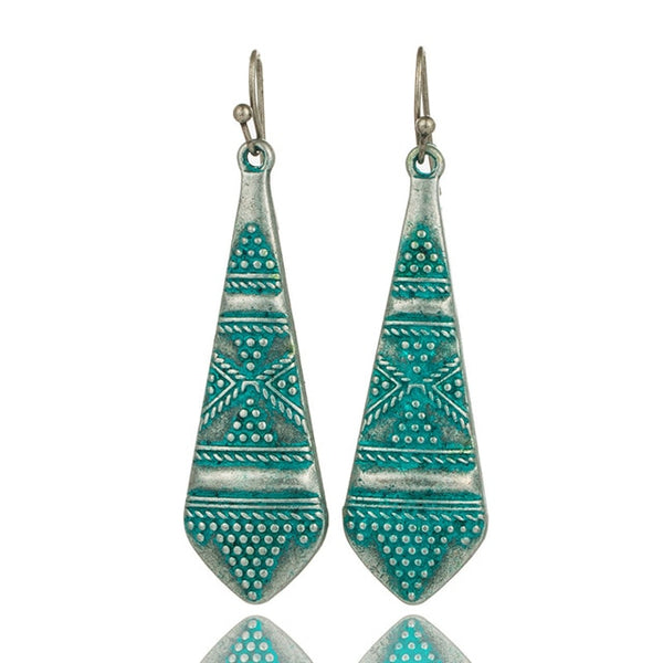 Luxury Dangle Teal Etched Drop Earrings