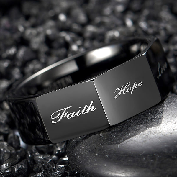 Men's 8mm Three-Sided 'Faith | Hope | Love' Tungsten Carbide Ring