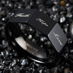 Men's 8mm Three-Sided 'Faith | Hope | Love' Tungsten Carbide Ring