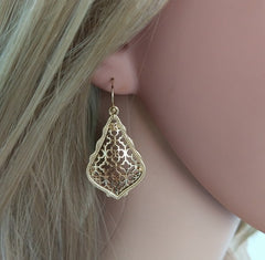 Filigree Tear Drop Bohemian Black And Gold Earrings