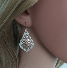 Filigree Tear Drop Bohemian Silver Earrings