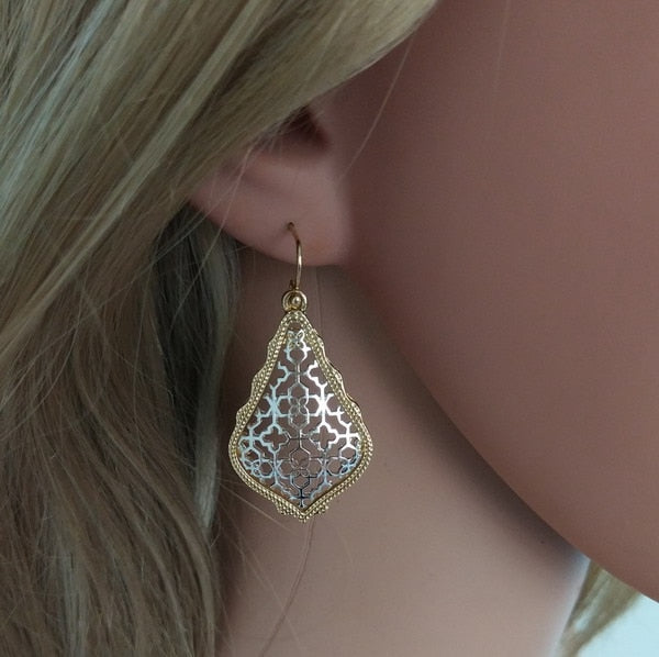 Filigree Tear Drop Bohemian Silver And Gold Earrings