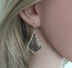 Filigree Tear Drop Bohemian Black And Gold Earrings