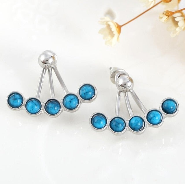 Silver And Blue Stone Bead Jacket Earrings
