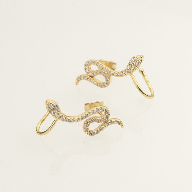 Rose Gold CZ Crystal Snake Ear Jacket Earrings