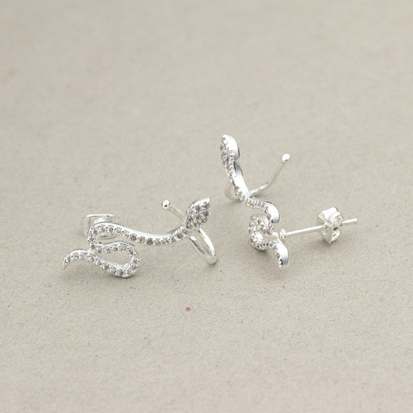 Silver CZ Crystal Snake Ear Jacket Earrings