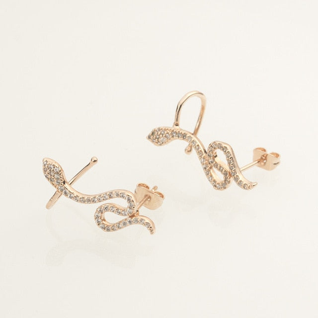 Gold CZ Crystal Snake Ear Jacket Earrings