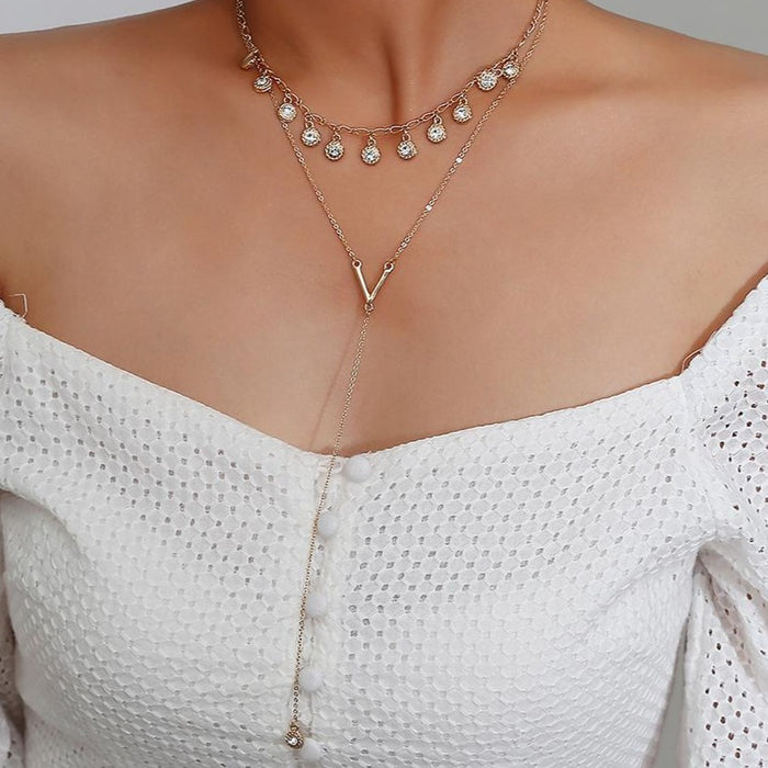 Women's Fashion Double Layer Crystal Necklace