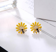 Yellow Sunflower Rhinestone Post Earrings