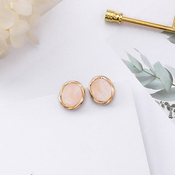 Beige Acrylic Golden Round Post Earrings