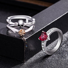 Women's Skull Heart CZ Crystal Rose Titanium Plated Ring