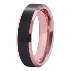 Couple's Matching Set of 4mm and 6mm Brushed Groove and Rose Gold Inner Tungsten Carbide Rings