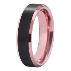 Couple's Matching Set of 4mm and 6mm Brushed Groove and Rose Gold Inner Tungsten Carbide Rings