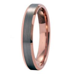 Couple's Matching Set of 4mm and 6mm Brushed Groove and Rose Gold Inner Tungsten Carbide Rings