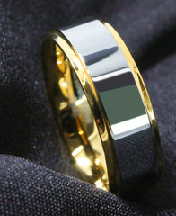 Men's 8mm Flat Silver Bevel Gold Inner Tungsten Carbide Ring