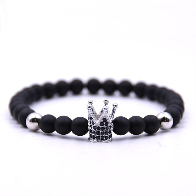 Black Rhinestone Crown Beaded Bracelet