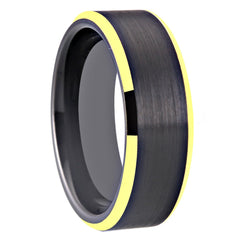 Women's 8mm Brushed Gold and Black Bevel Tungsten Carbide Ring