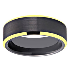 Women's 8mm Brushed Gold and Black Bevel Tungsten Carbide Ring