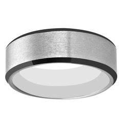 Women's 8mm Brushed Silver and Black Bevel Tungsten Carbide Ring