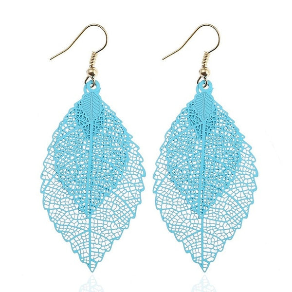 Vintage Hollow Baby Blue Leaf Earrings