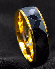 Men's 8mm Black Rhombus Inlay Gold Inner Tungsten Carbide Ring