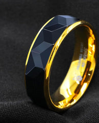 Men's 8mm Black Rhombus Inlay Gold Inner Tungsten Carbide Ring