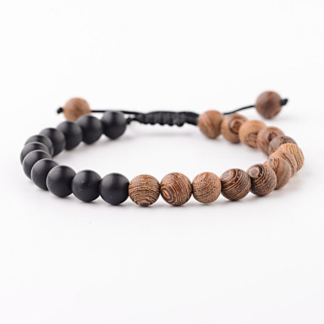 Wood And Lava Bead String Tie Stretch Bracelet