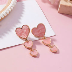 Acrylic Marble Pink Heart Drop Earrings