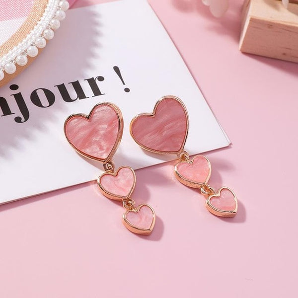 Acrylic Marble Pink Heart Drop Earrings