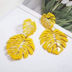 Yellow Bohemian Tropical Leaf Post Earrings