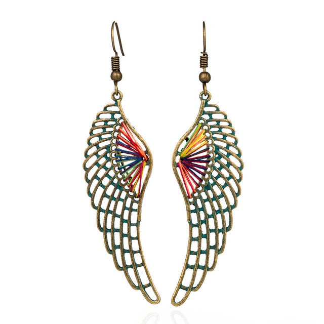 Bohemian Bronze Tear Drop And Colored Fringe Earrings