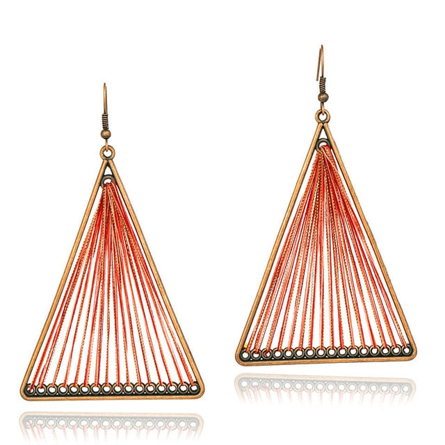Bohemian Bronze Tear Drop And Colored Fringe Earrings