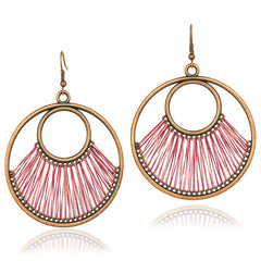 Bohemian Bronze Hoop And Magenta Fringe Earrings