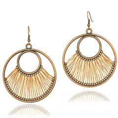 Bohemian Bronze Tear Drop And Colored Fringe Earrings