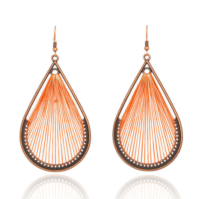 Bohemian Bronze Tear Drop And Orange Fringe Earrings