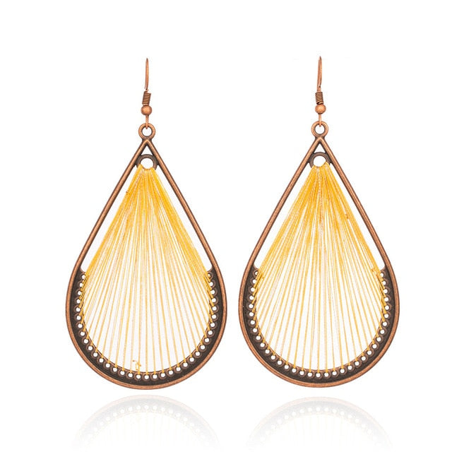 Bohemian Bronze Tear Drop And Yellow Fringe Earrings