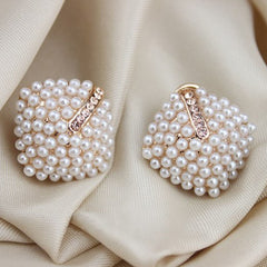 Pearl Square And Rhinestone Post Earrings